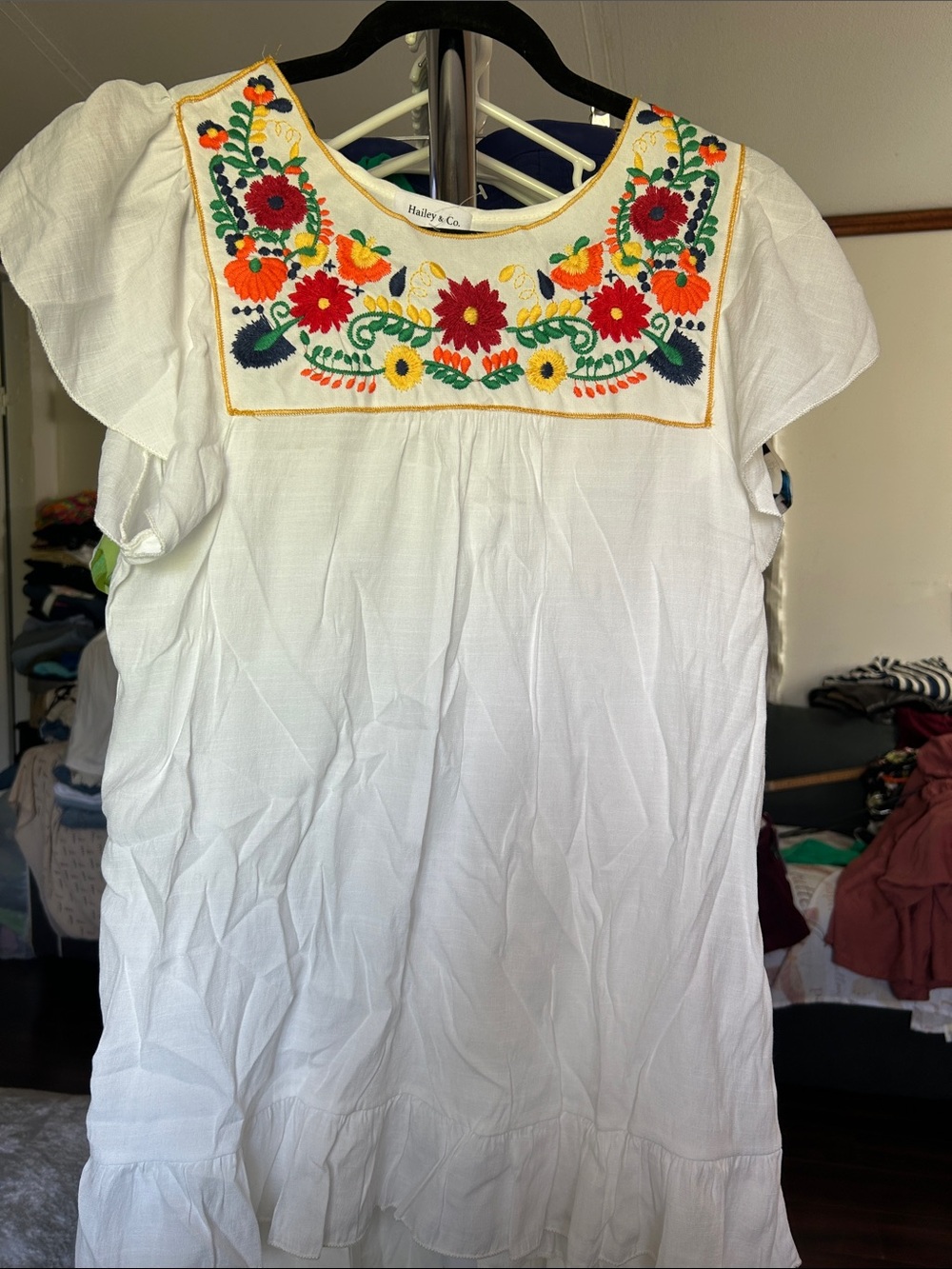 Hailey & Co. White Embroidered Floral Square-Yoke Tunic